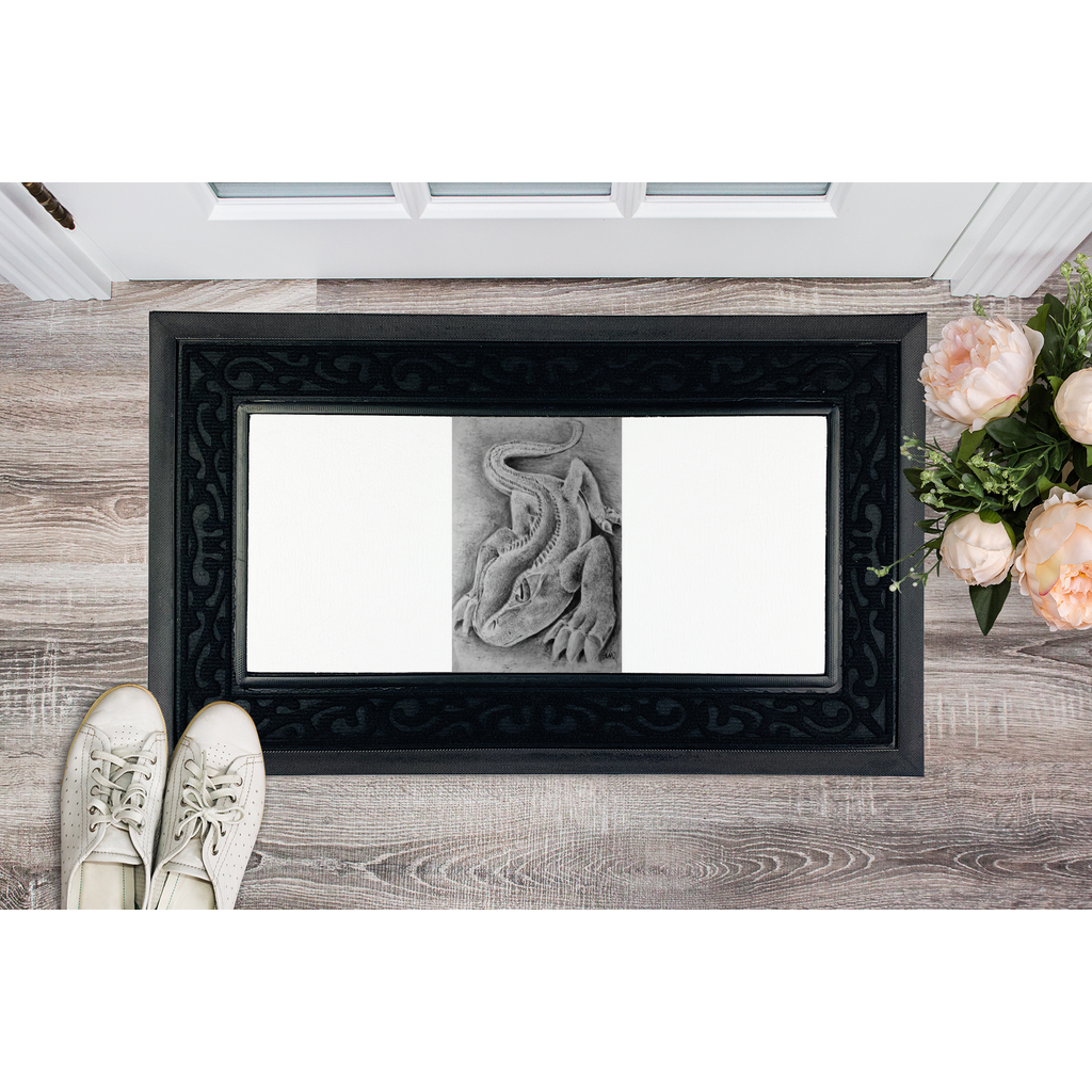 Lizzy the Lizard Sublimation Heavy Duty Door Mat with vibrant design and non-slip rubber base, measuring 45cm x 75cm.